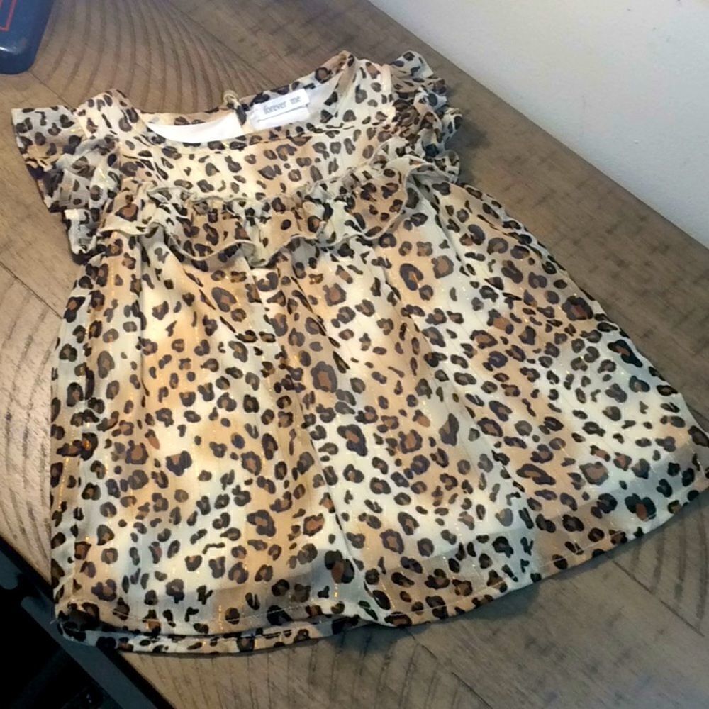 Forever Me 2T leopard print dress w/ gold sparkle